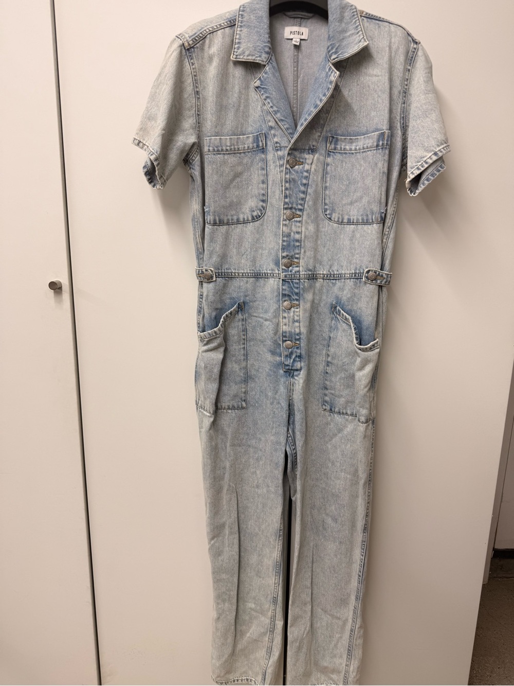 pistola Light Wash Denim Short-Sleeve Jumpsuit